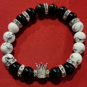 Handmade Black and Marble Stoned Bracelet